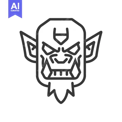 Premium design asset: Line art illustration of an ogre's face with pointy ears and large tee