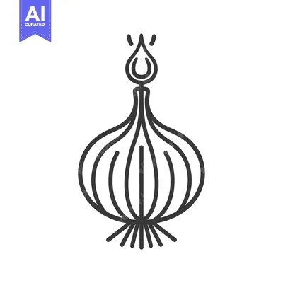 Aset desain premium: Line Art Illustration of an Onion with a Flame on Top