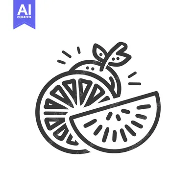 Line art illustration of an orange with a leaf