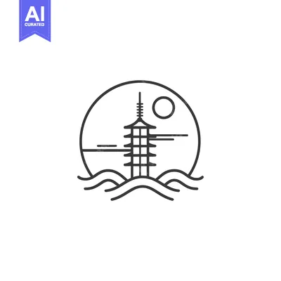 Aset premium populer: Line Art Illustration of a Pagoda in the Sea