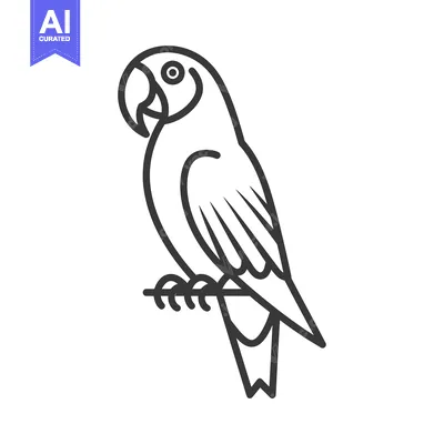Line art illustration of a parrot perched on a branch