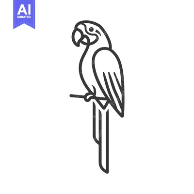Line Art Illustration of a Parrot Perched on a Branch