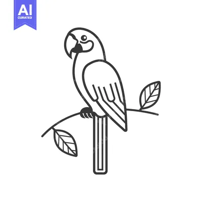 Aset desain premium: Line Art Illustration of a Parrot Perched on a Branch