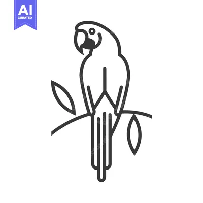 Aset premium populer: Line Art Illustration of a Parrot Perched on a Branch
