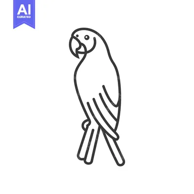 Aset desain premium: Line Art Illustration of a Parrot Standing on One Leg