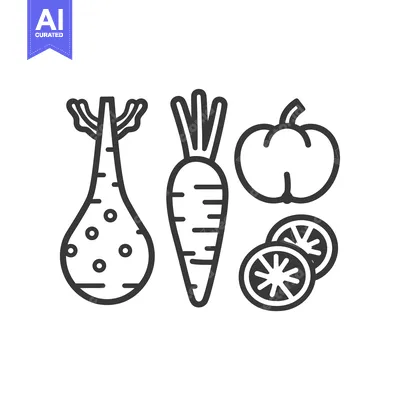 Popular premium asset: Line Art Illustration of a Parsnip, Carrot, Tomato, and Two Slices of