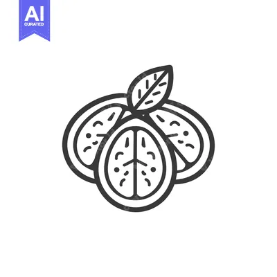 Aset desain premium: Line art illustration of a passion fruit with a leaf