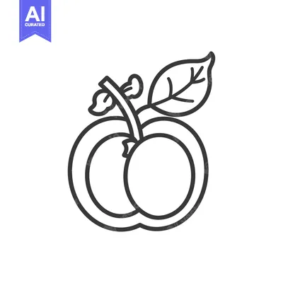 Line art illustration of a peach with a leaf