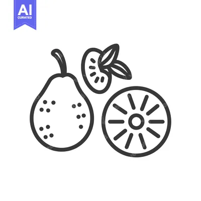 Premium design asset: Line Art Illustration of a Pear, a Kiwi, and a Slice of Tomato