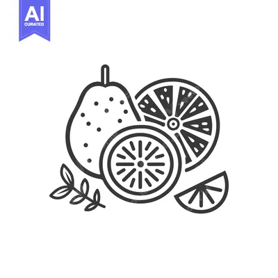 Aset desain premium: Line art illustration of a pear and lemon slices
