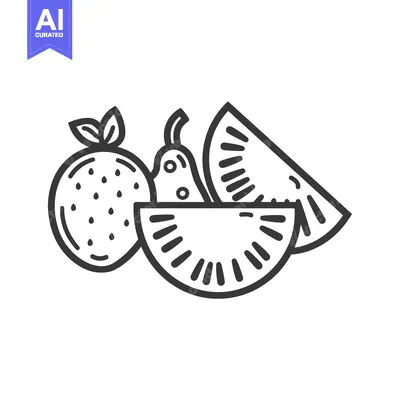 Aset desain premium: Line Art Illustration of a Pear, Orange, and Watermelon Slices