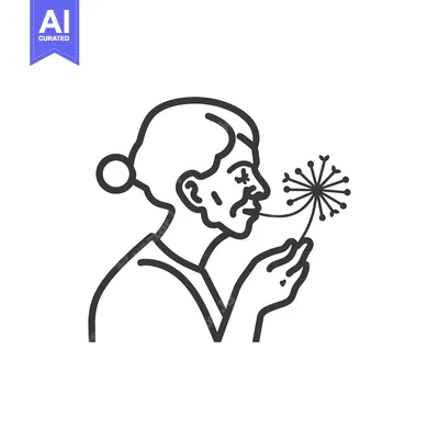 Premium design asset: Line Art Illustration of a Person Blowing on a Dandelion