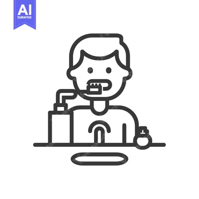 Aset premium populer: Line art illustration of a person brushing their teeth
