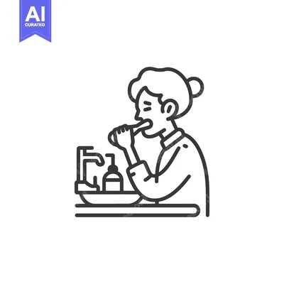 Premium design asset: Line Art Illustration of a Person Brushing Their Teeth in a Bathroom