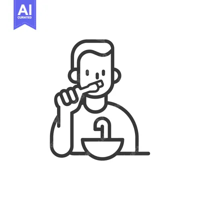 Aset premium populer: Line Art Illustration of a Person Brushing Their Teeth in Front of a S