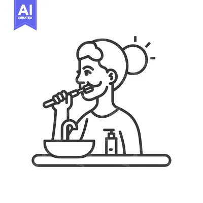 Premium design asset: Line Art Illustration of a Person Brushing Their Teeth in the Morning