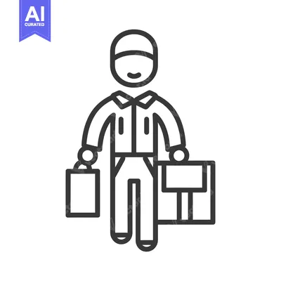 Aset desain premium: Line Art Illustration of a Person Carrying a Box and a Bag
