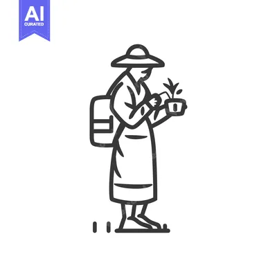 Aset premium populer: Line art illustration of a person carrying a plant and a backpack