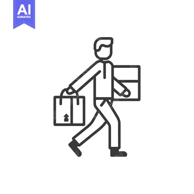 Line Art Illustration of a Person Carrying Packages