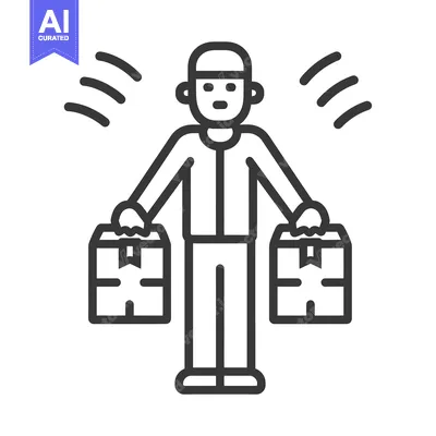 Premium design asset: Line art illustration of a person carrying two boxes with sound waves