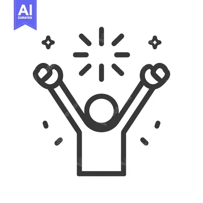 Aset desain premium: Line art illustration of a person celebrating with raised arms and con