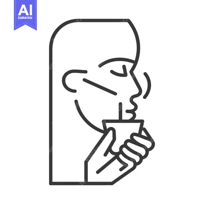 Premium design asset: Line Art Illustration of a Person Drinking from a Cup with a Straw