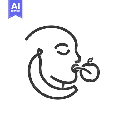 Aset desain premium: Line Art Illustration of a Person Eating an Apple
