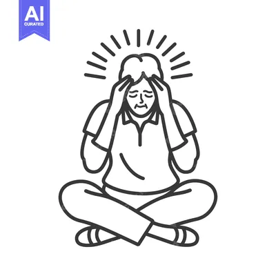 Aset desain premium: Line art illustration of a person experiencing a headache