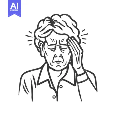 Aset premium populer: Line art illustration of a person experiencing a headache
