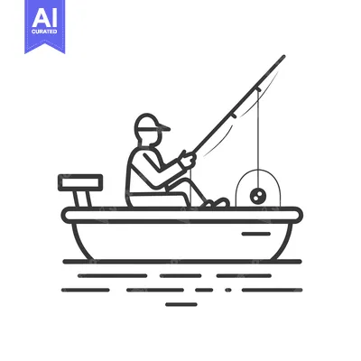 Aset premium populer: Line art illustration of a person fishing from a boat