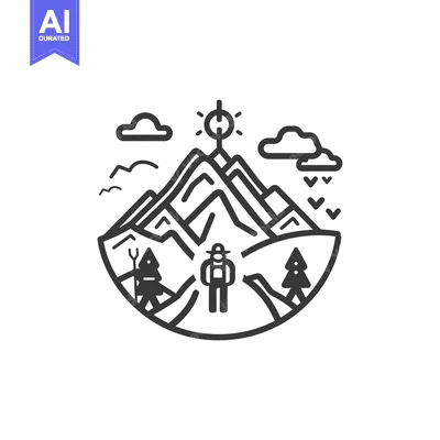 Aset desain premium: Line Art Illustration of a Person Hiking Up a Mountain