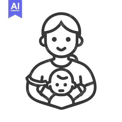 Premium design asset: Line Art Illustration of a Person Holding a Baby