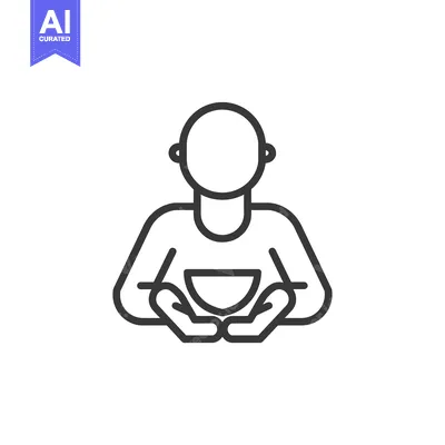 Aset desain premium: Line art illustration of a person holding a bowl in their hands