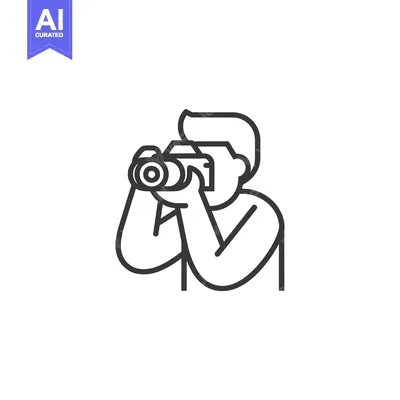Aset premium populer: Line Art Illustration of a Person Holding a Camera