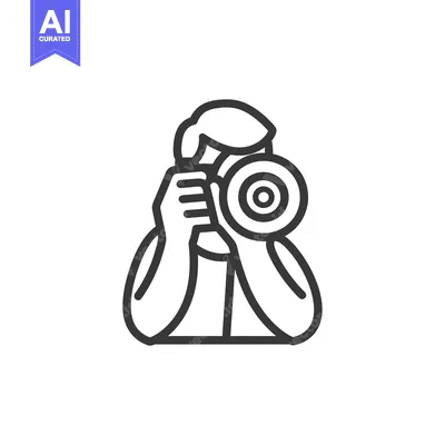 Aset desain premium: Line Art Illustration of a Person Holding a Camera