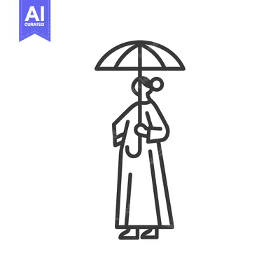 Aset desain premium: Line art illustration of a person holding an umbrella