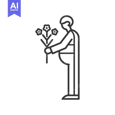 Aset premium populer: Line Art Illustration of a Person Holding Flowers