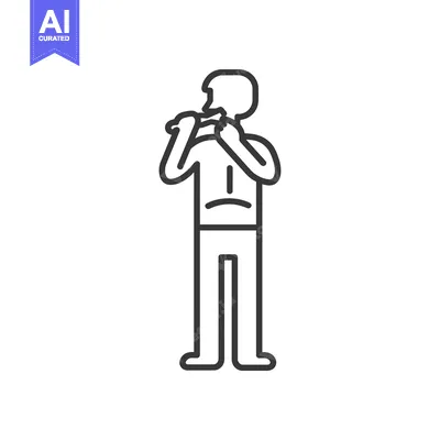 Aset premium populer: Line Art Illustration of a Person Holding Their Throat