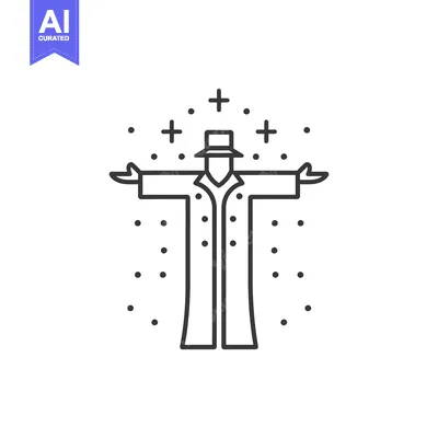 Aset desain premium: Line Art Illustration of a Person in a Long Coat and Hat with a Shinin