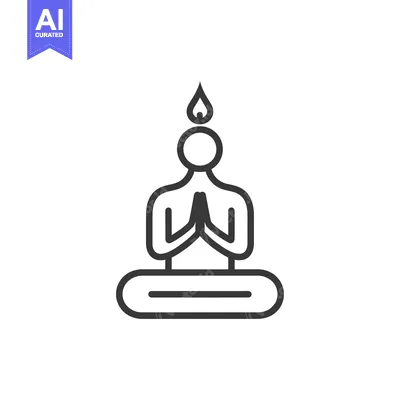 Aset desain premium: Line Art Illustration of a Person in a Meditation Pose with a Flame Ab