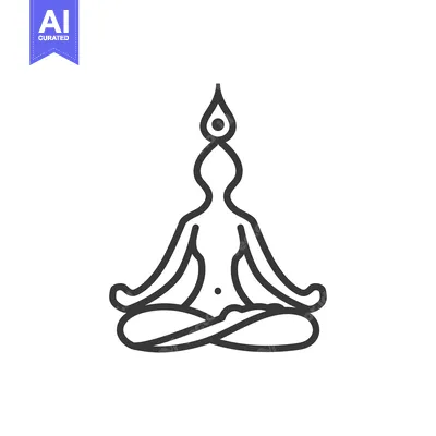 Aset desain premium: Line Art Illustration of a Person in a Yoga Pose with a Flame Above Th