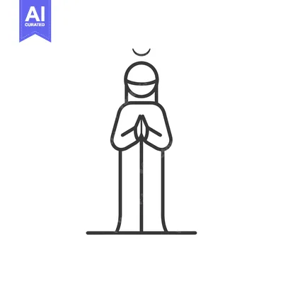 Aset desain premium: Line Art Illustration of a Person in Islamic Prayer