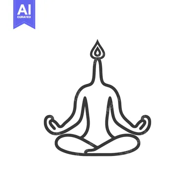 Premium design asset: Line Art Illustration of a Person in Lotus Pose with a Flame Atop Thei