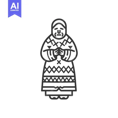 Aset desain premium: Line Art Illustration of a Person in Traditional Clothing