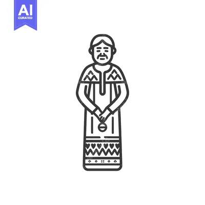 Premium design asset: Line Art Illustration of a Person in Traditional Clothing