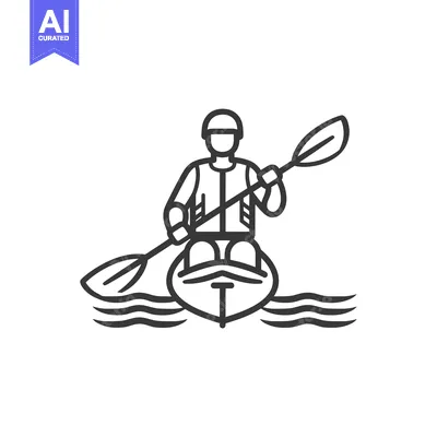 Aset desain premium: Line Art Illustration of a Person Kayaking on Water