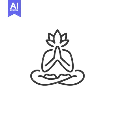 Premium design asset: Line Art Illustration of a Person Meditating with a Lotus Flower Above