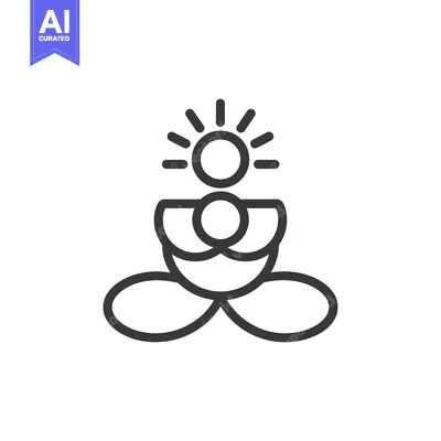 Aset desain premium: Line Art Illustration of a Person Meditating with a Sun Above their He