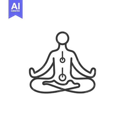 Aset desain premium: Line art illustration of a person meditating with three circles repres