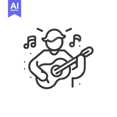 Premium design asset: Line Art Illustration of a Person Playing a Guitar